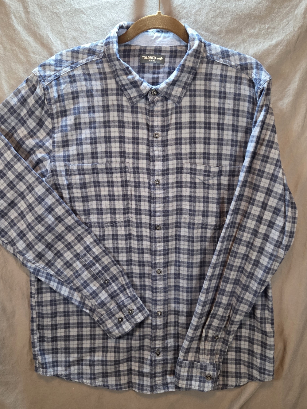 ​Toad&Co Mens Long Sleeve Plaid Flannel Button Down Shirt Slim Fit Blue Grey